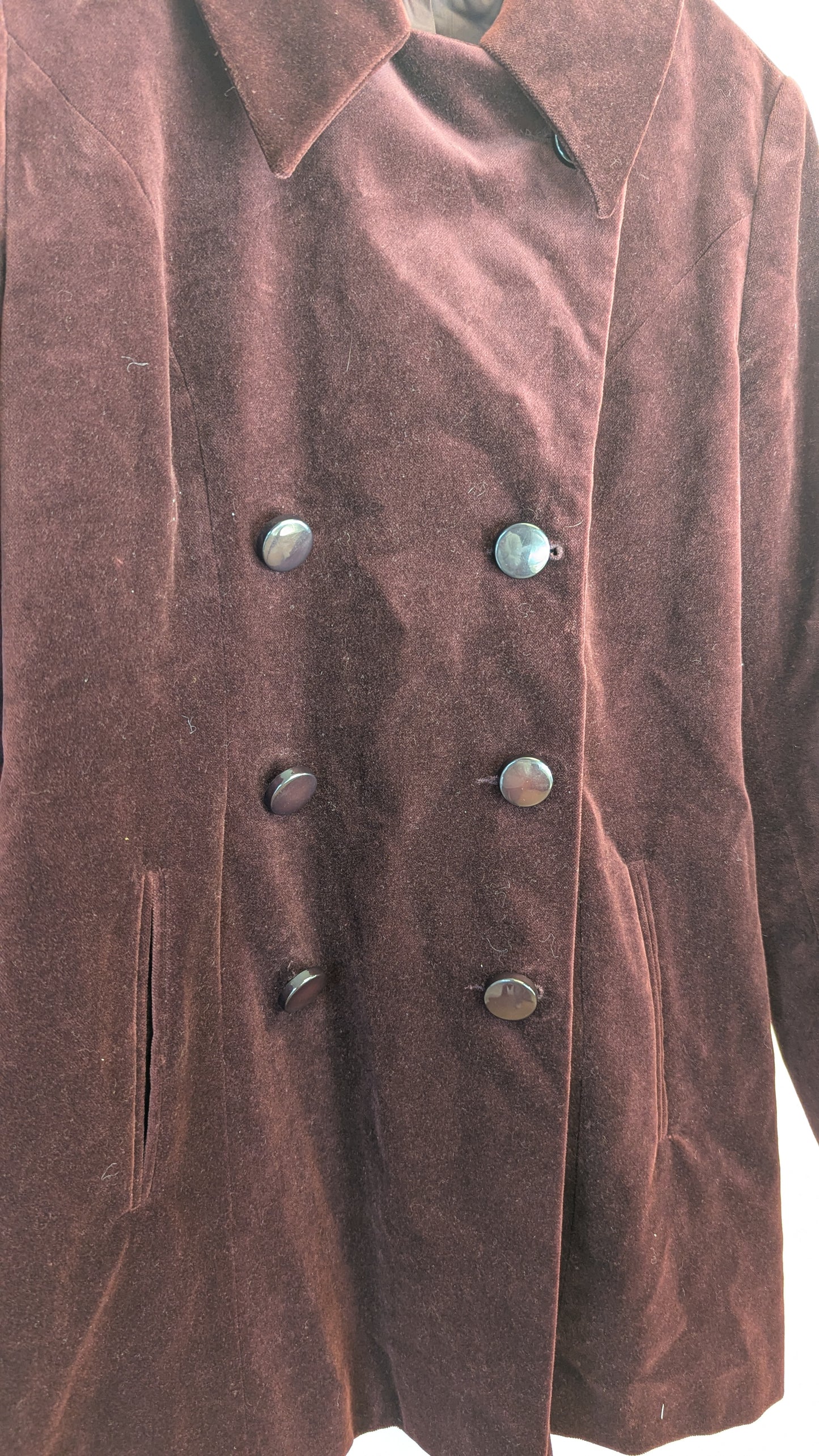 Monix Burgundy Velvet Double-Breasted Pea Coat