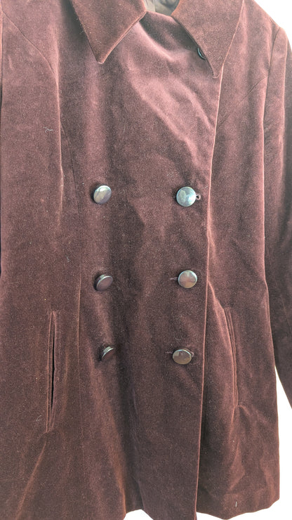 Monix Burgundy Velvet Double-Breasted Pea Coat