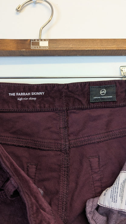 AG Adriano Goldschmied The Farrah Skinny Corduroy Pants Size 28R