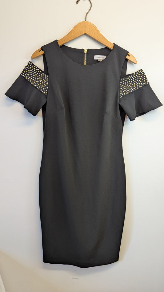 Calvin Klein Black Cold Shoulder Studded Dress Size 8