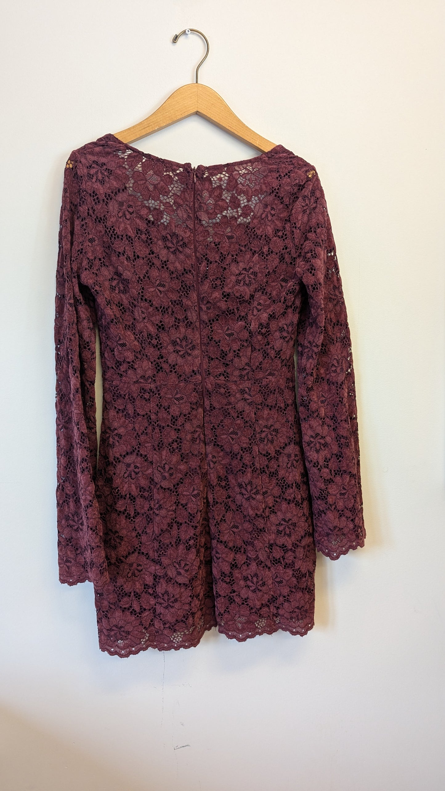 Guess Burgundy Lace Long Sleeve Mini Dress