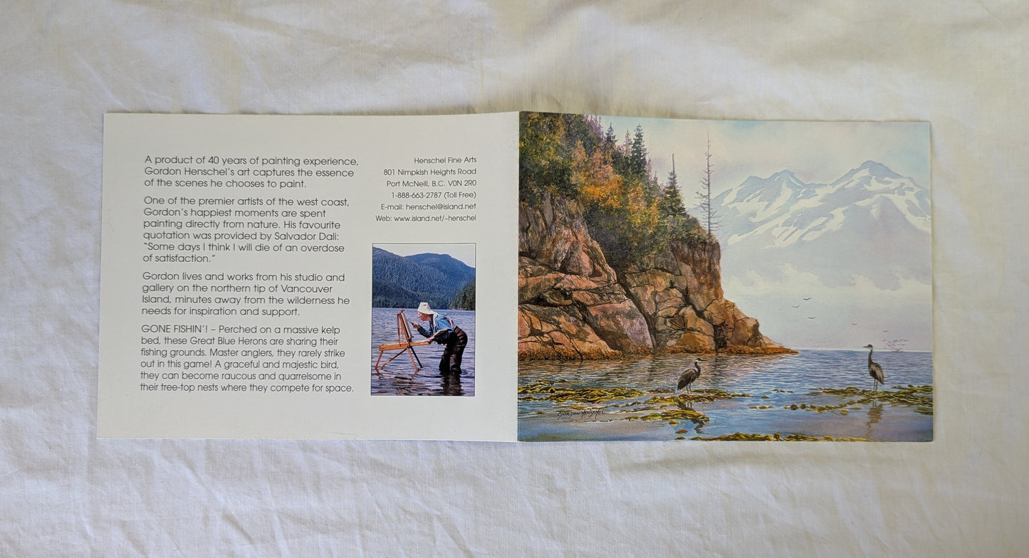 Gordon Henschel Gone Fishin' Heron Coastal Mountain Art Print Post card