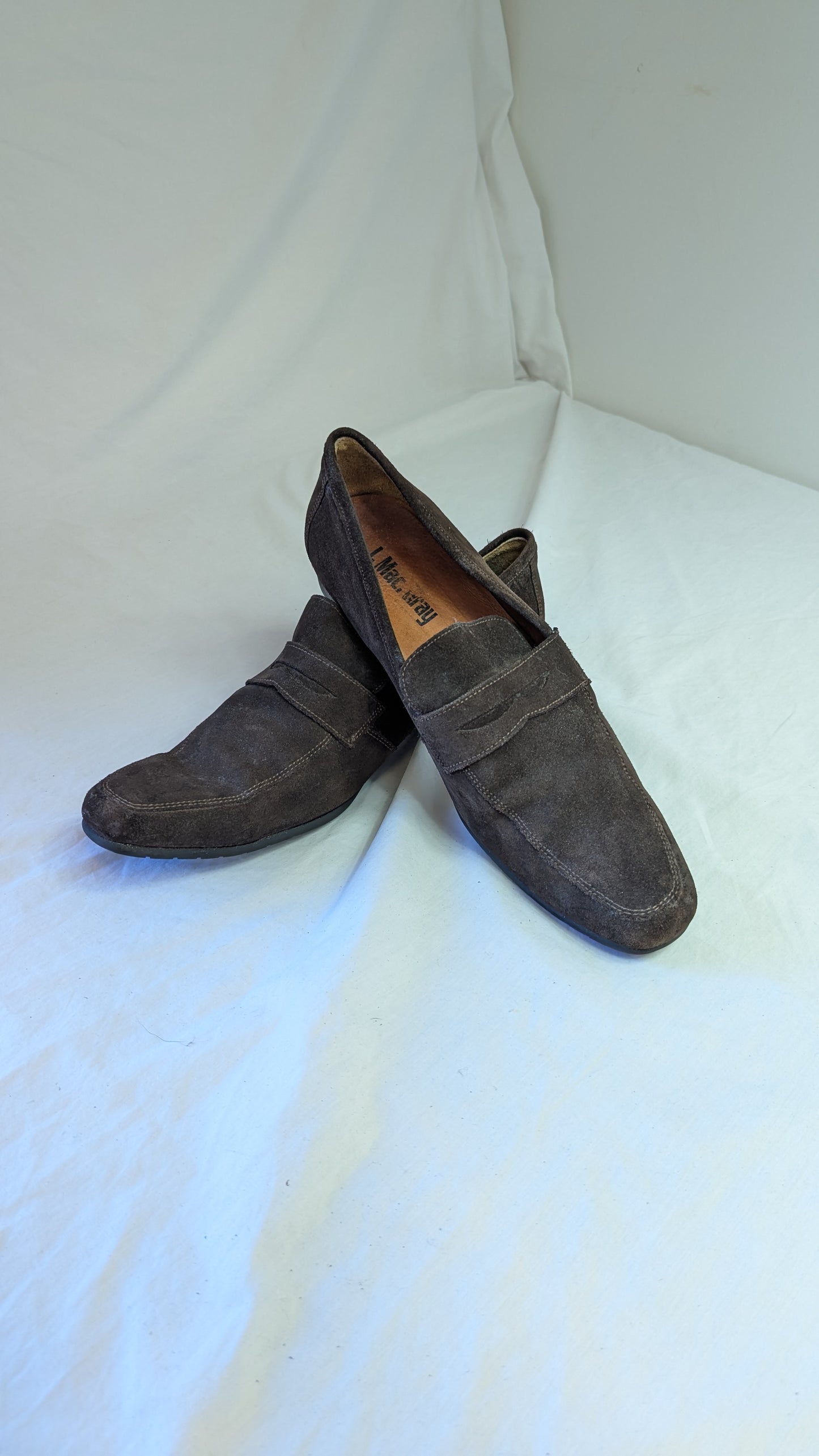 J. Mac. Gray Brown Suede Loafers Size 43