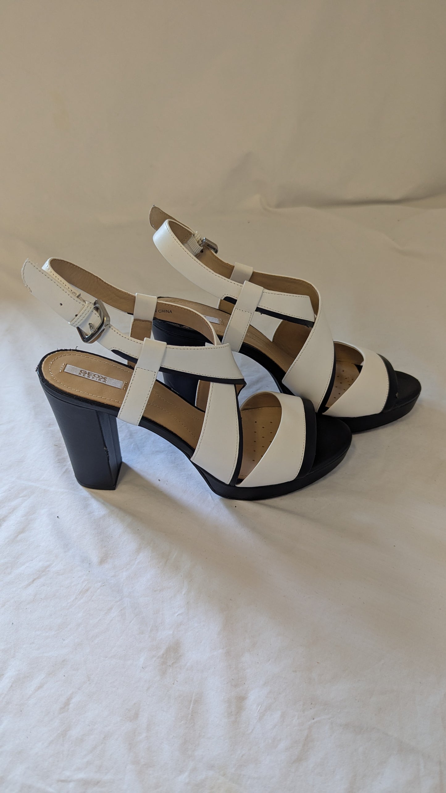 Geox Respira Black and White Slingback Platform Sandals