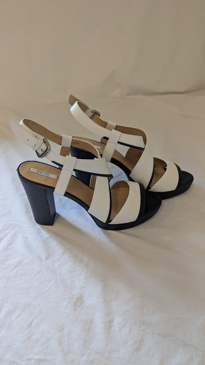 Geox Respira Black and White Slingback Platform Sandals