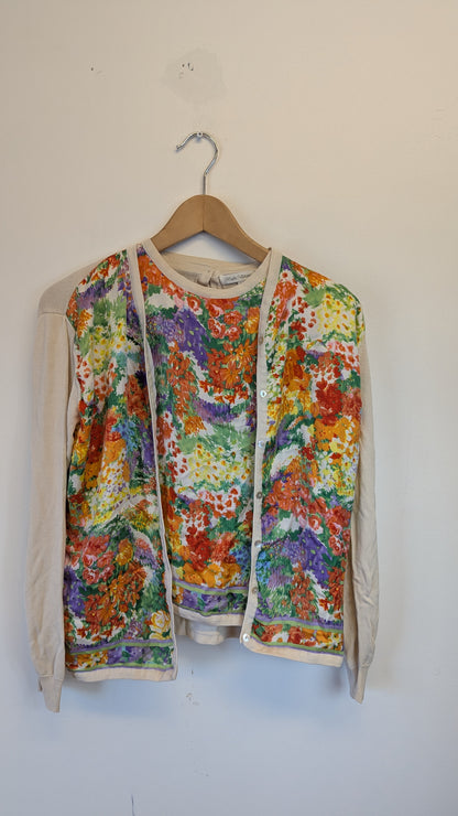 Bella Valentina Italy Floral Cardigan  and sleeves Twin Set