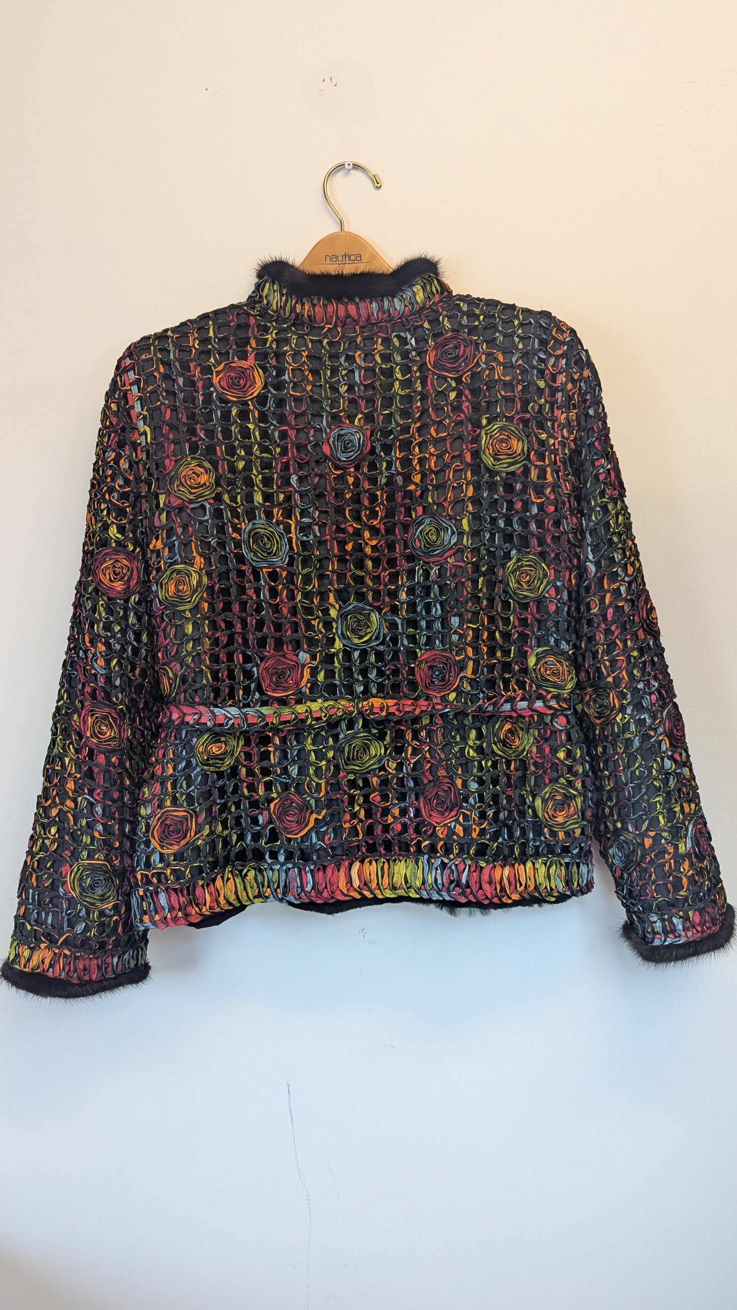 Floral Lattice Fur-Trimmed Jacket around size M
