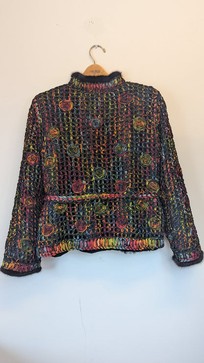 Floral Lattice Fur-Trimmed Jacket around size M