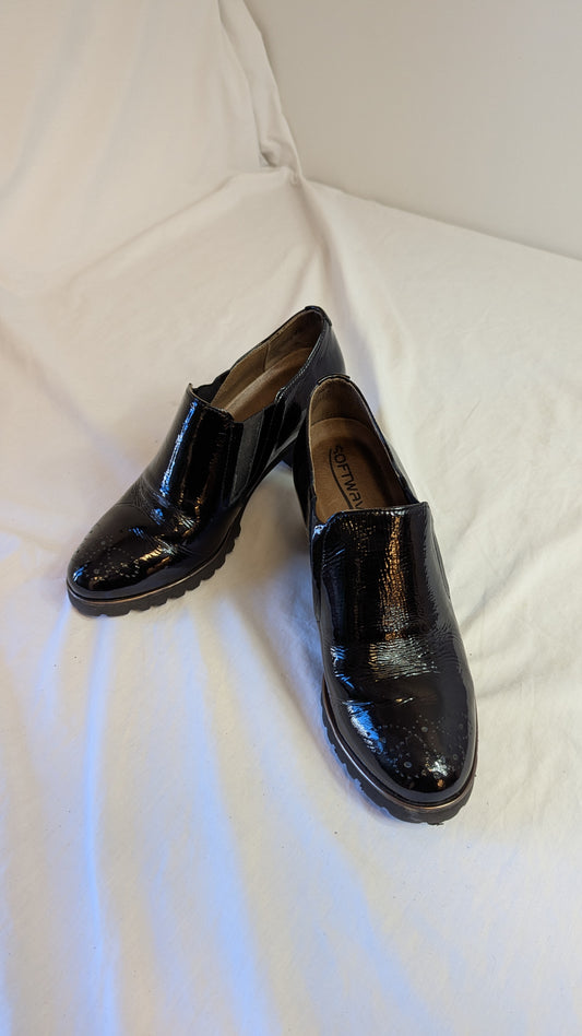 SOFTWAVES Black Patent Leather Chunky Loafers