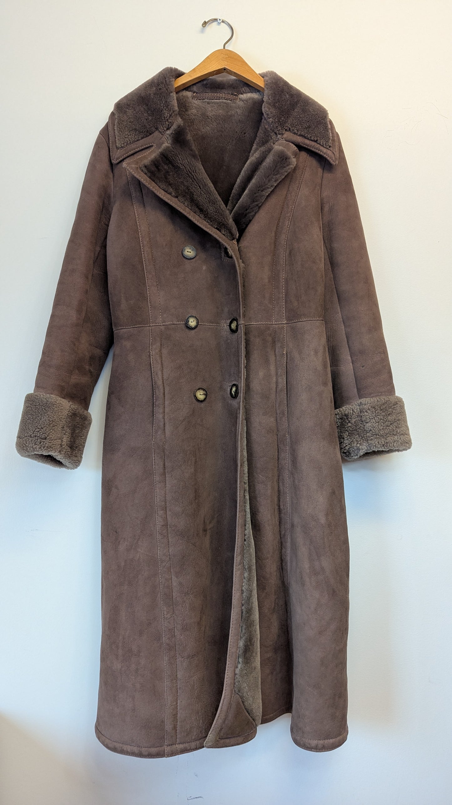 Brown Shearling Double-Breasted Long Coat Size M