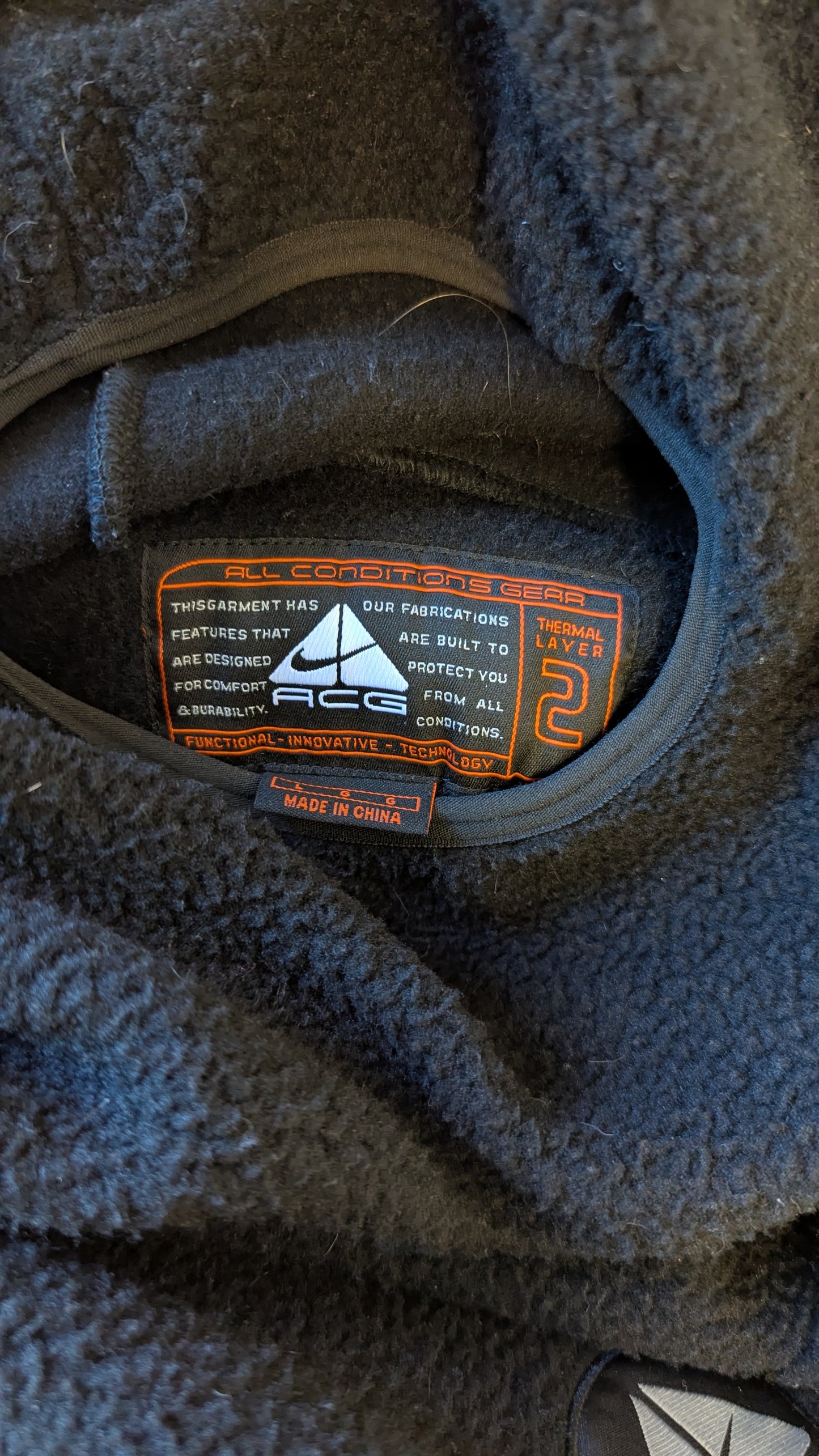 Vintage Nike ACG Sherpa Fleece Black Balaclava Hoodie - Men's Size Large