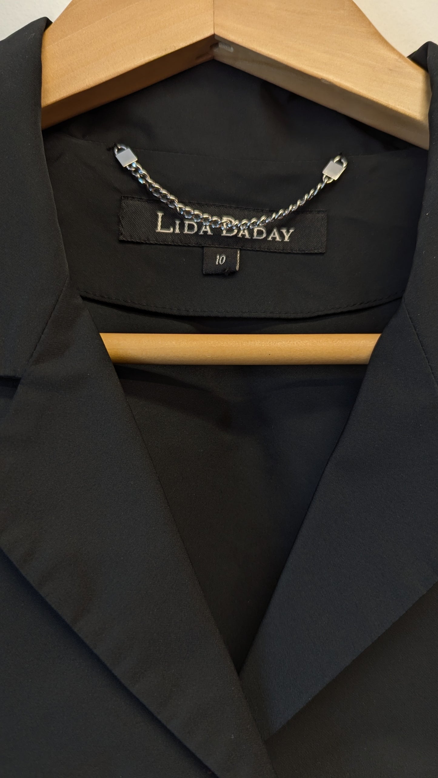 Lila Baday Black Blouse Size 10 Scalloped Hem