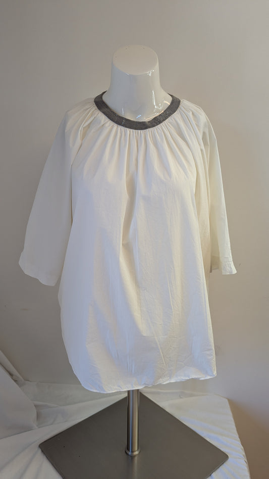 Brunello Cucinelli white beaded neckline blouse