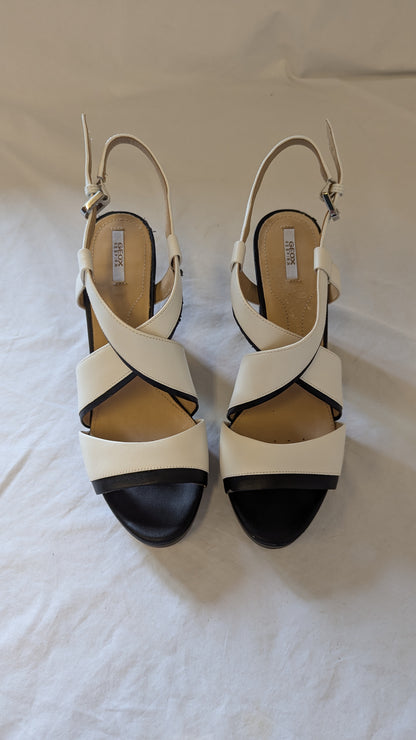 Geox Respira Black and White Slingback Platform Sandals