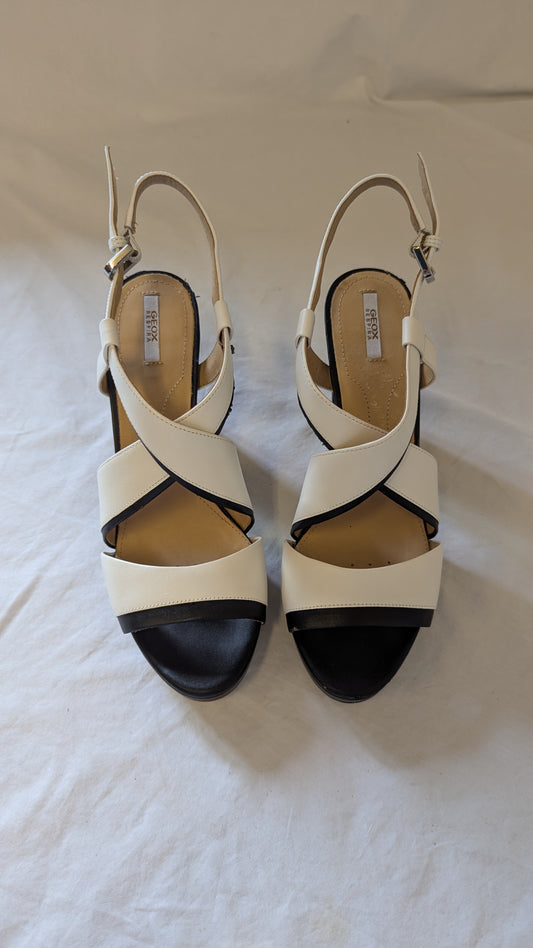 Geox Respira Black and White Slingback Platform Sandals