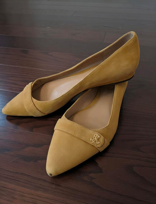 Lauren Ralph Lauren Mustard Yellow Suede Pointed - Toe Flats