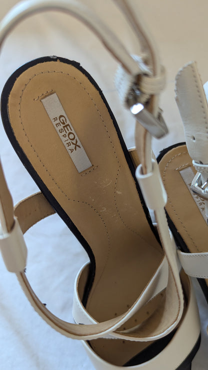 Geox Respira Black and White Slingback Platform Sandals