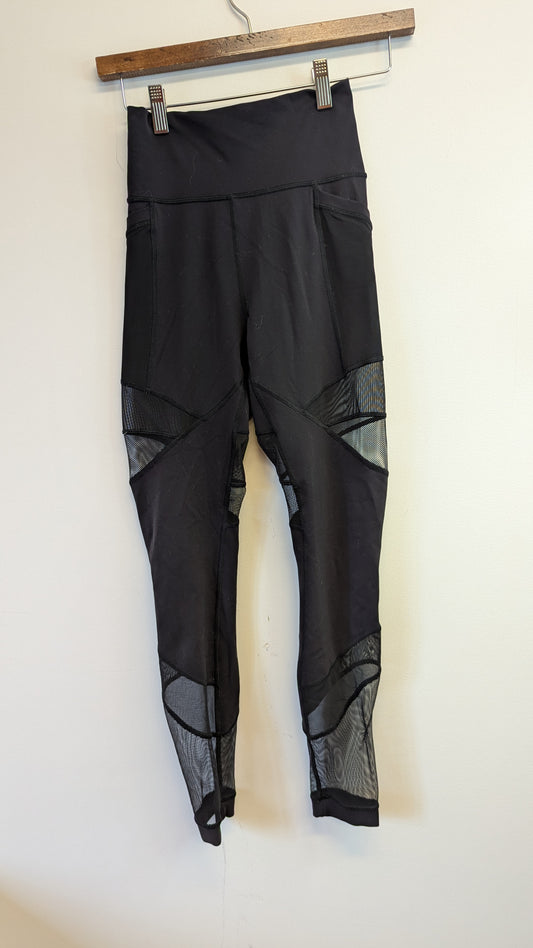 Lululemon Black Athletic Leggings with Mesh Panels and Pockets