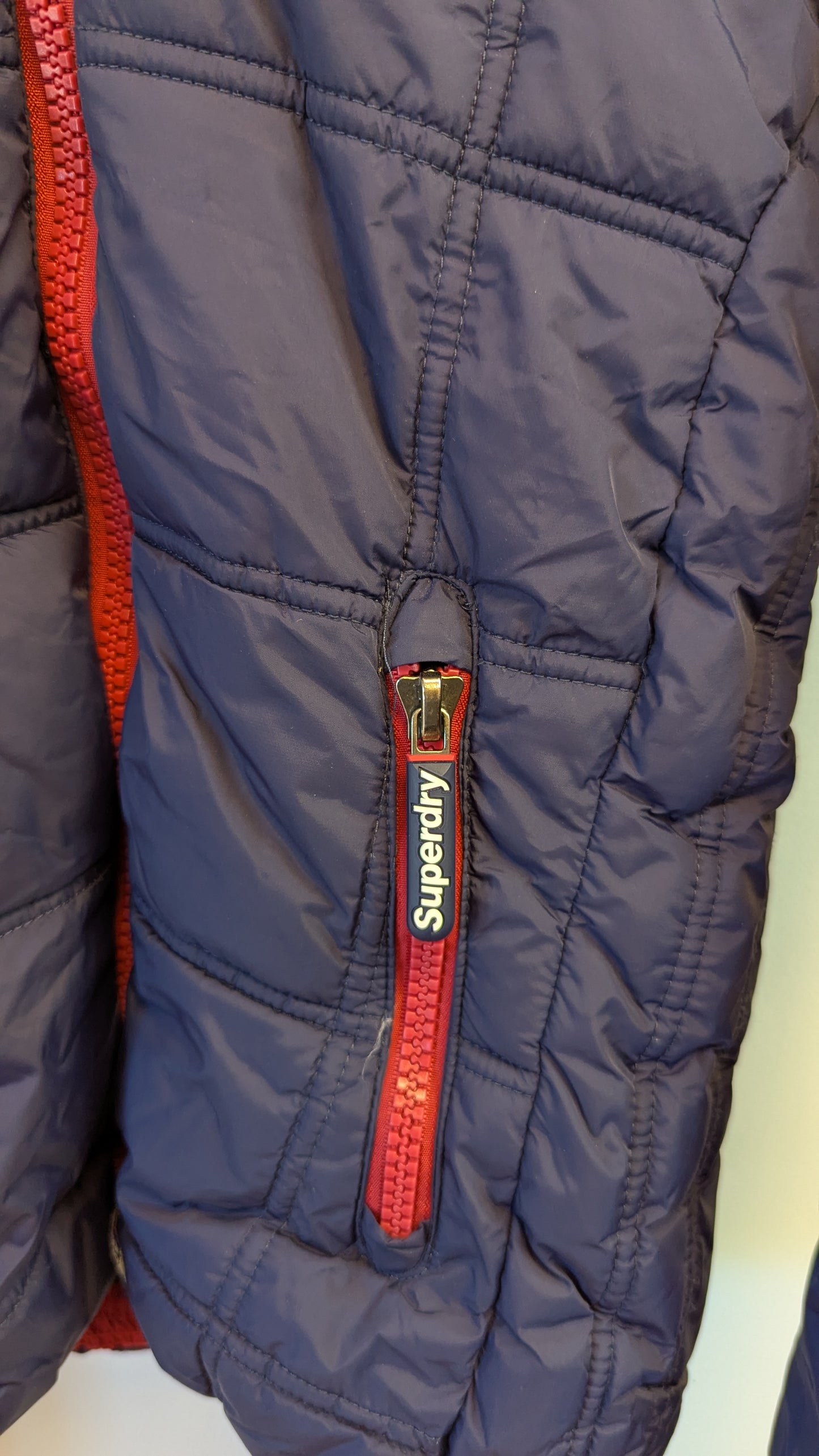 Superdry Snow Pro Navy Puffer Ski Jacket Faux Fur Hood