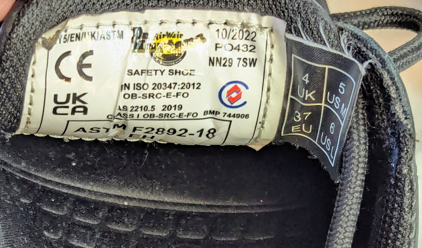 Dr. Martens Black Safety Shoes US Men's 5 / US Women's 6