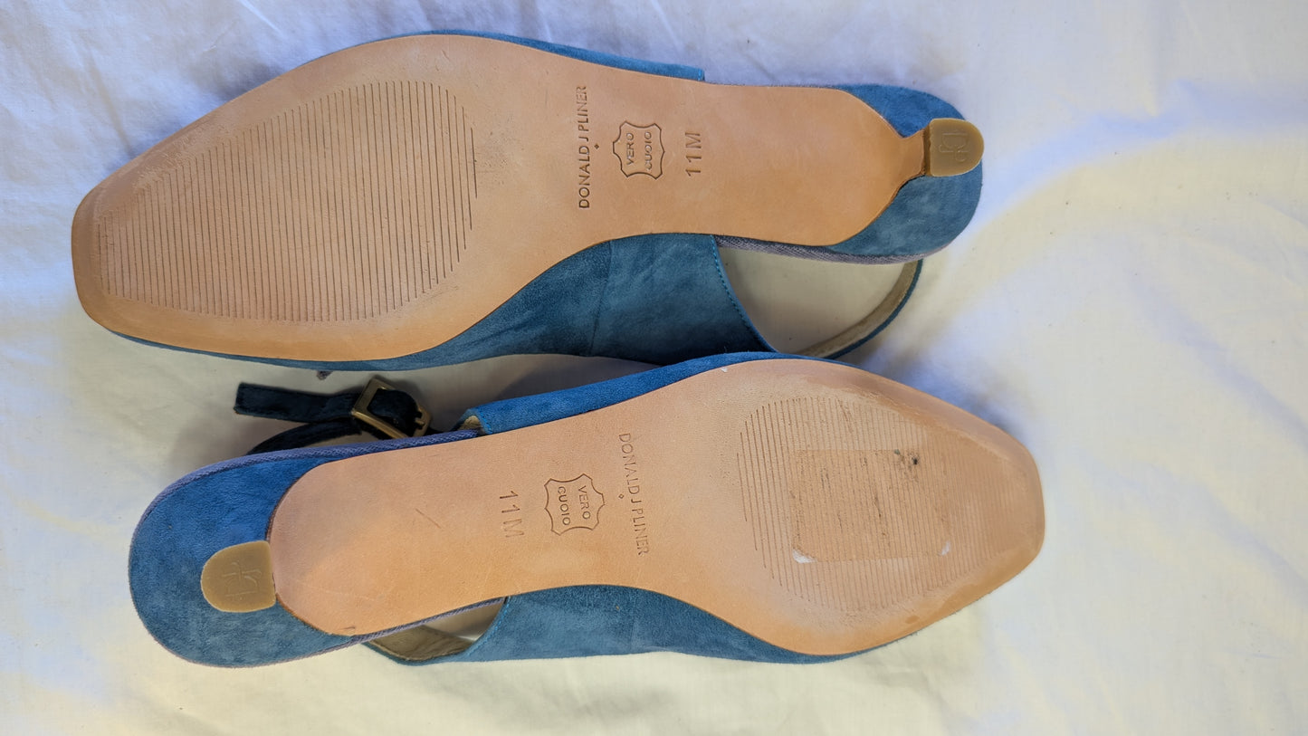 Donald J Pliner Blue Suede Slingback Kitten Heels