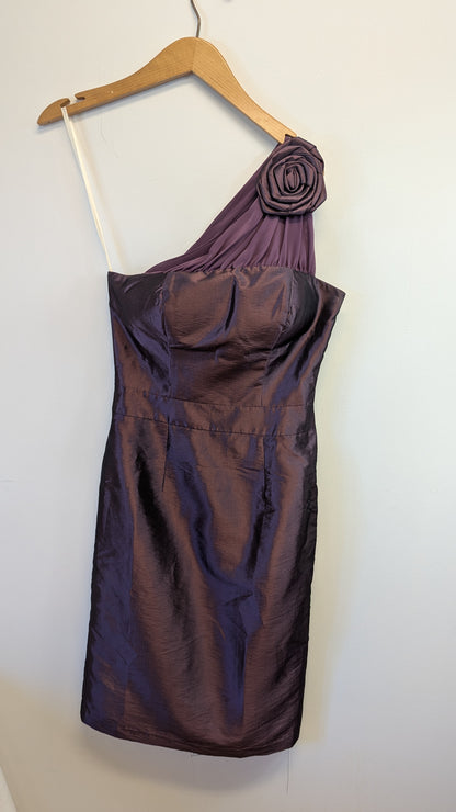 Cake Purple One Shoulder Dress S with Rose Detail