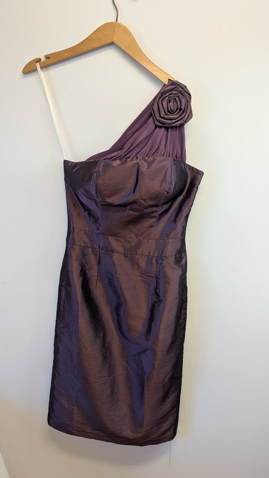 Cake Purple One Shoulder Dress S with Rose Detail