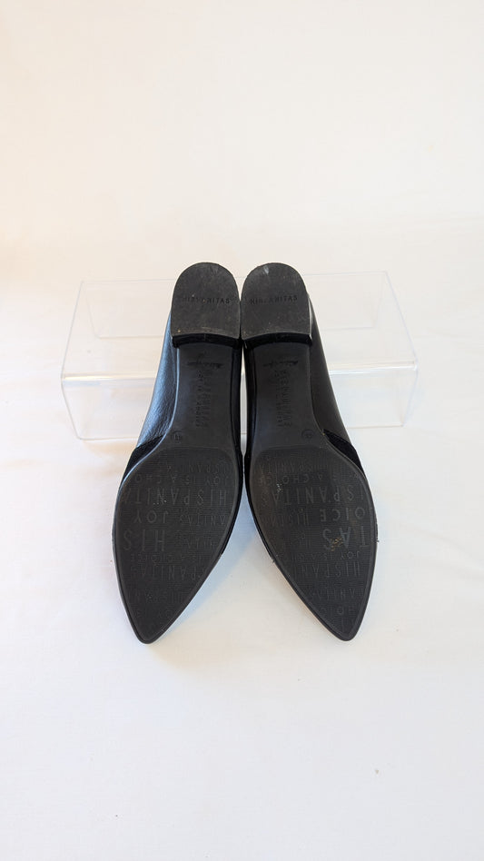 Hispanitas Black Leather and Suede Pointed Toe Pumps Size 41