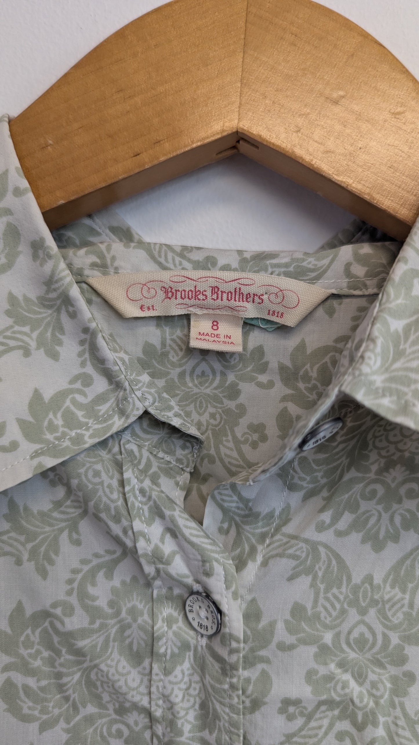 Brooks Brothers Size 8 Damask Print Button Down Shirt