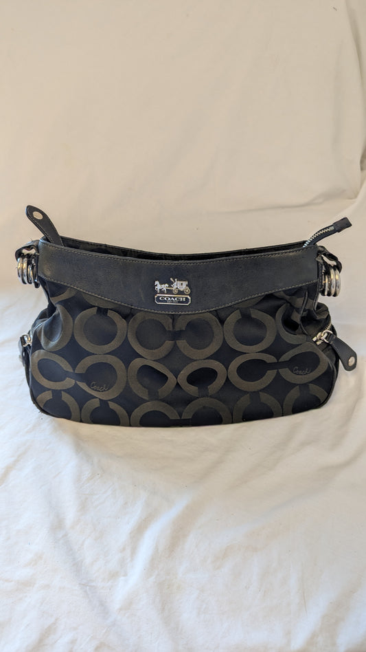 Coach Signature Black Canvas Hobo Bag