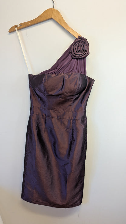 Cake Purple One Shoulder Dress S with Rose Detail