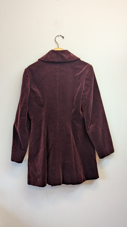 Monix Burgundy Velvet Double-Breasted Pea Coat