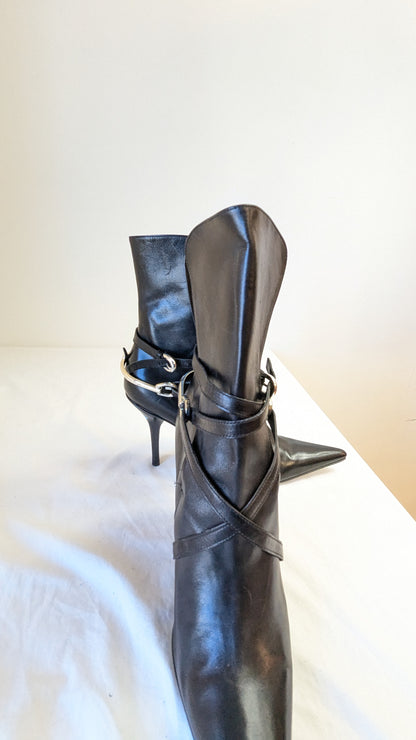 Michael Kors Black Leather Ankle Boots Stiletto Heels, Size 7 1/2