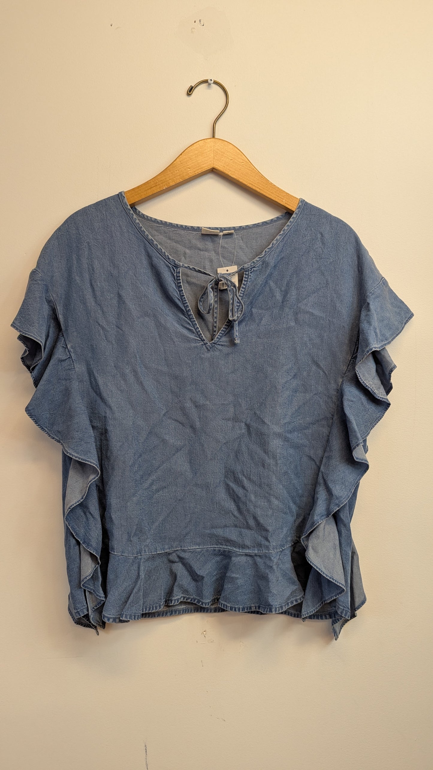 GAP Denim Ruffle Tie-Neck Top