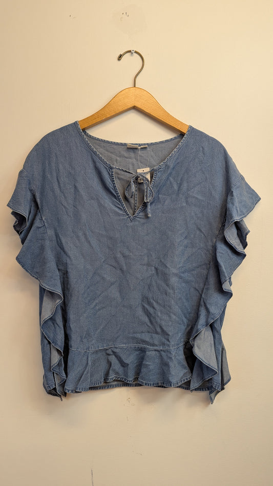 GAP Denim Ruffle Tie-Neck Top