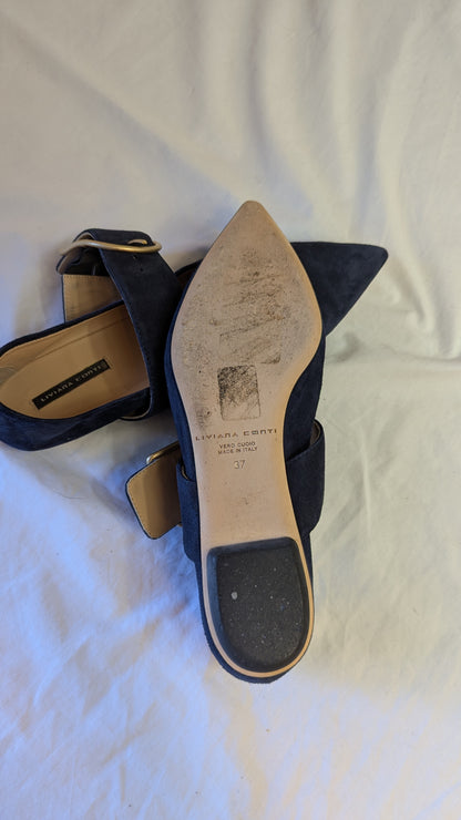 Liviana Conti Navy Blue Suede Mary Jane Flats Buckle, Size 7