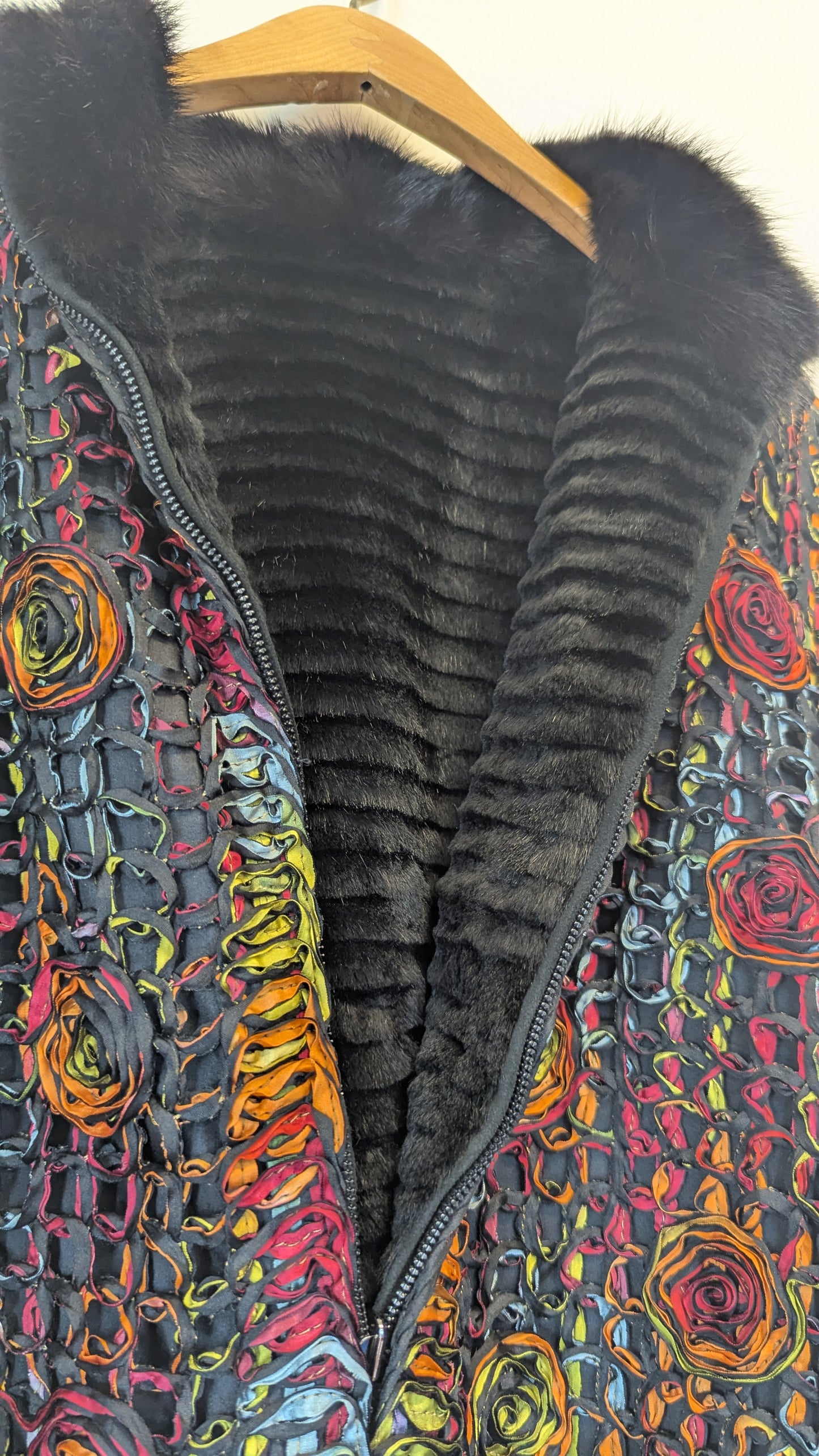 Floral Lattice Fur-Trimmed Jacket around size M