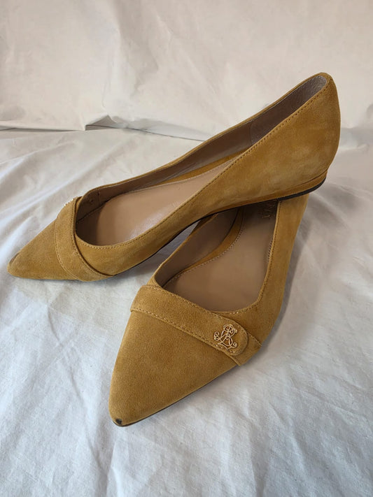 Lauren Ralph Lauren Mustard Yellow Suede Pointed - Toe Flats