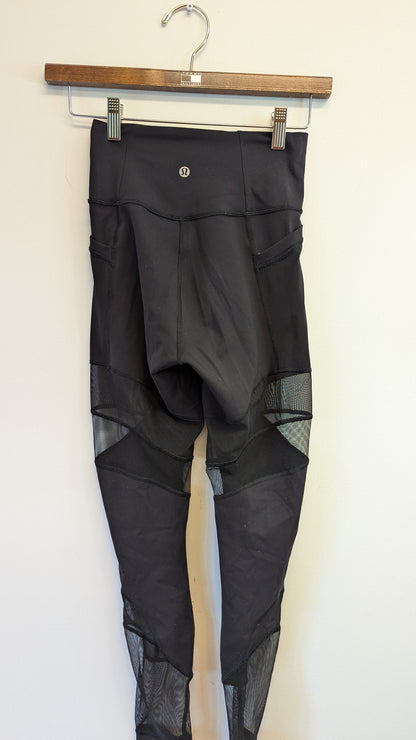 Lululemon Black Athletic Leggings with Mesh Panels and Pockets