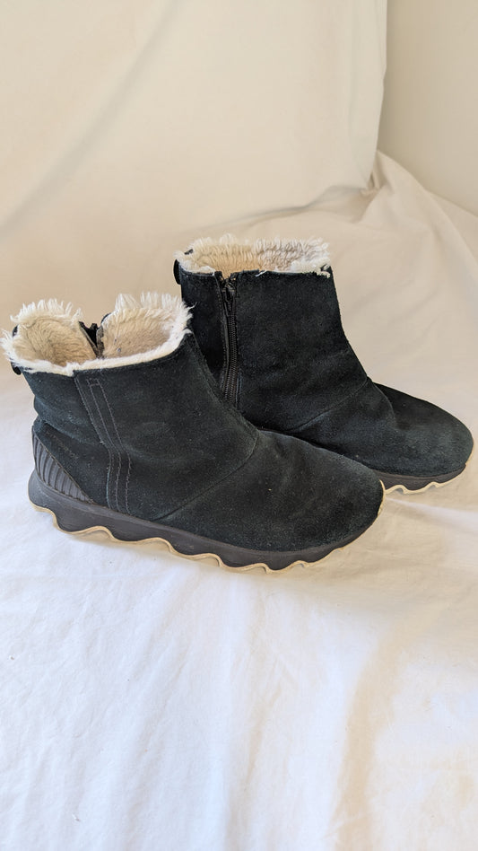 Sorel Black Suede Faux Fur Lined Ankle Boots