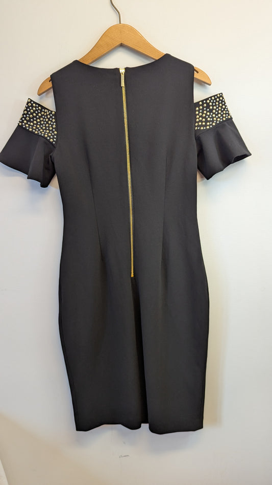 Calvin Klein Black Cold Shoulder Studded Dress Size 8