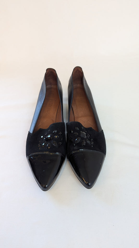 Hispanitas Black Leather and Suede Pointed Toe Pumps Size 41