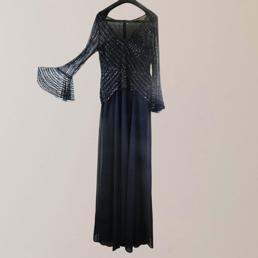 Terani Couture Beaded V-neck blue